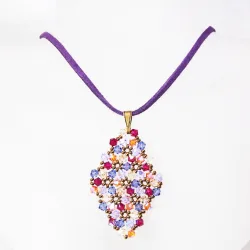 Pendant 65cm - Terence Rhombus M-Purple Suedine - Pendant 65cm - Laiton bronze